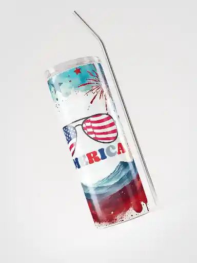 Patriotic 4th of July Tumbler Wrap | America Sunglasses Sublimation PNG | Red White Blue Fireworks 20oz Skinny Tumbler Design product image (10)