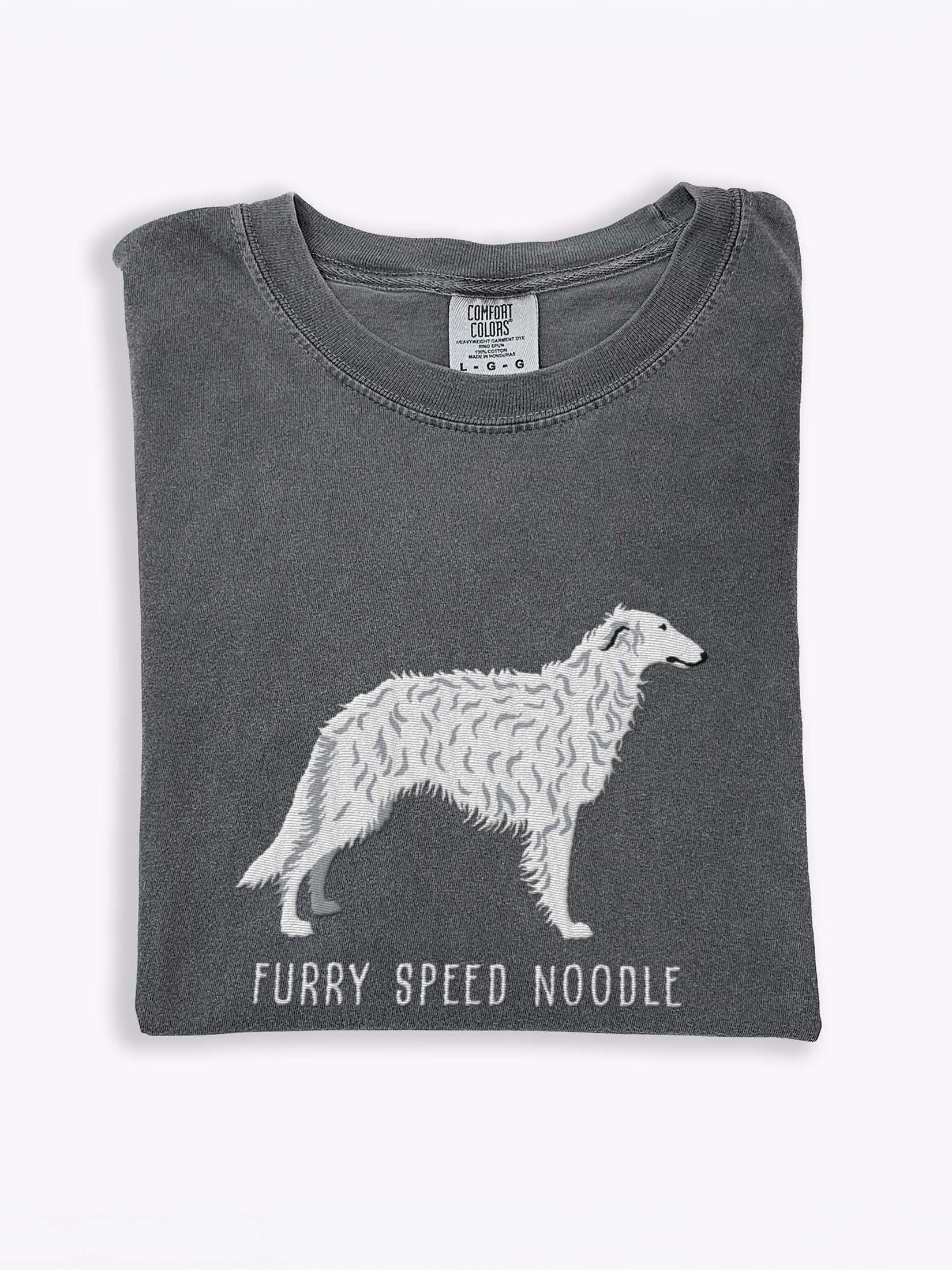 Furry Speed Noodle T-Shirt(Embroidered) of a Borzoi(White) product image (1)