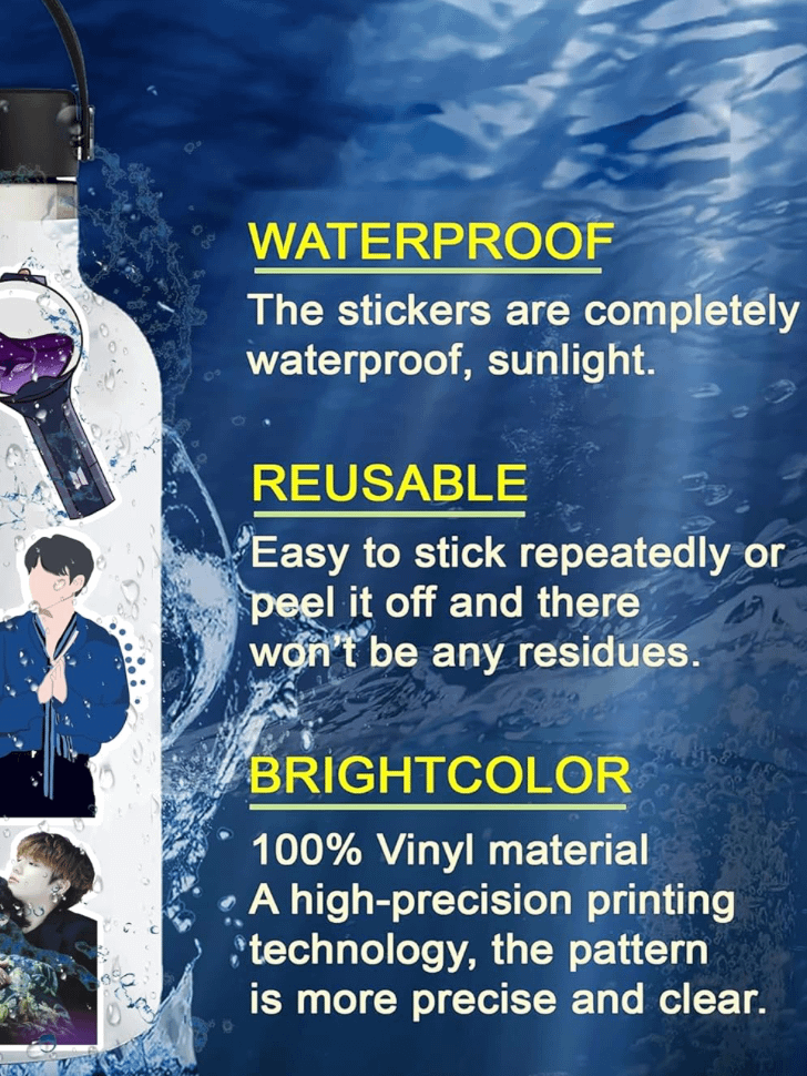 Pack of 60 - BTS Band Vinyl Stickers - Kpop Merch Sticker for Laptop, Journal, Diary, Guitar, Mobile Phone and Scrapbooking - Aesthetic Waterproof Stickers product image (4)