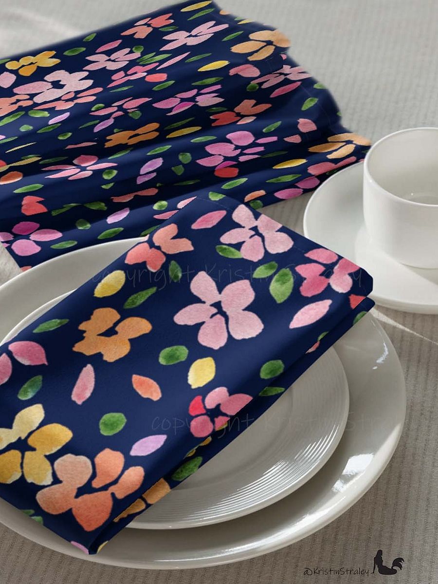 Spring Flowers on Navy Blue Cloth Napkin Set of 4 product image (4)