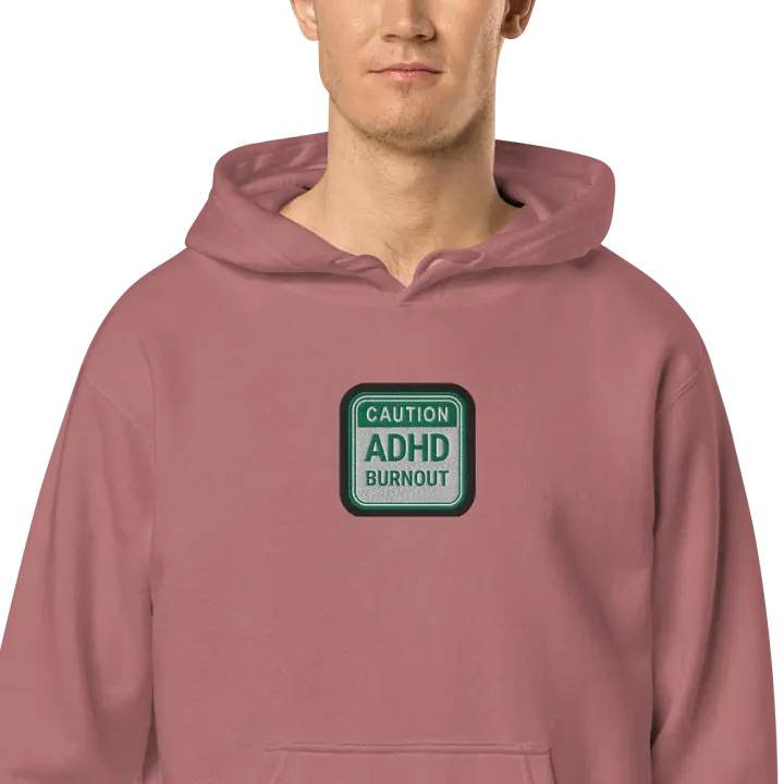 CAUTION: ADHD BURNOUT embroidered pigment hoodie (green bubble design) product image (2)