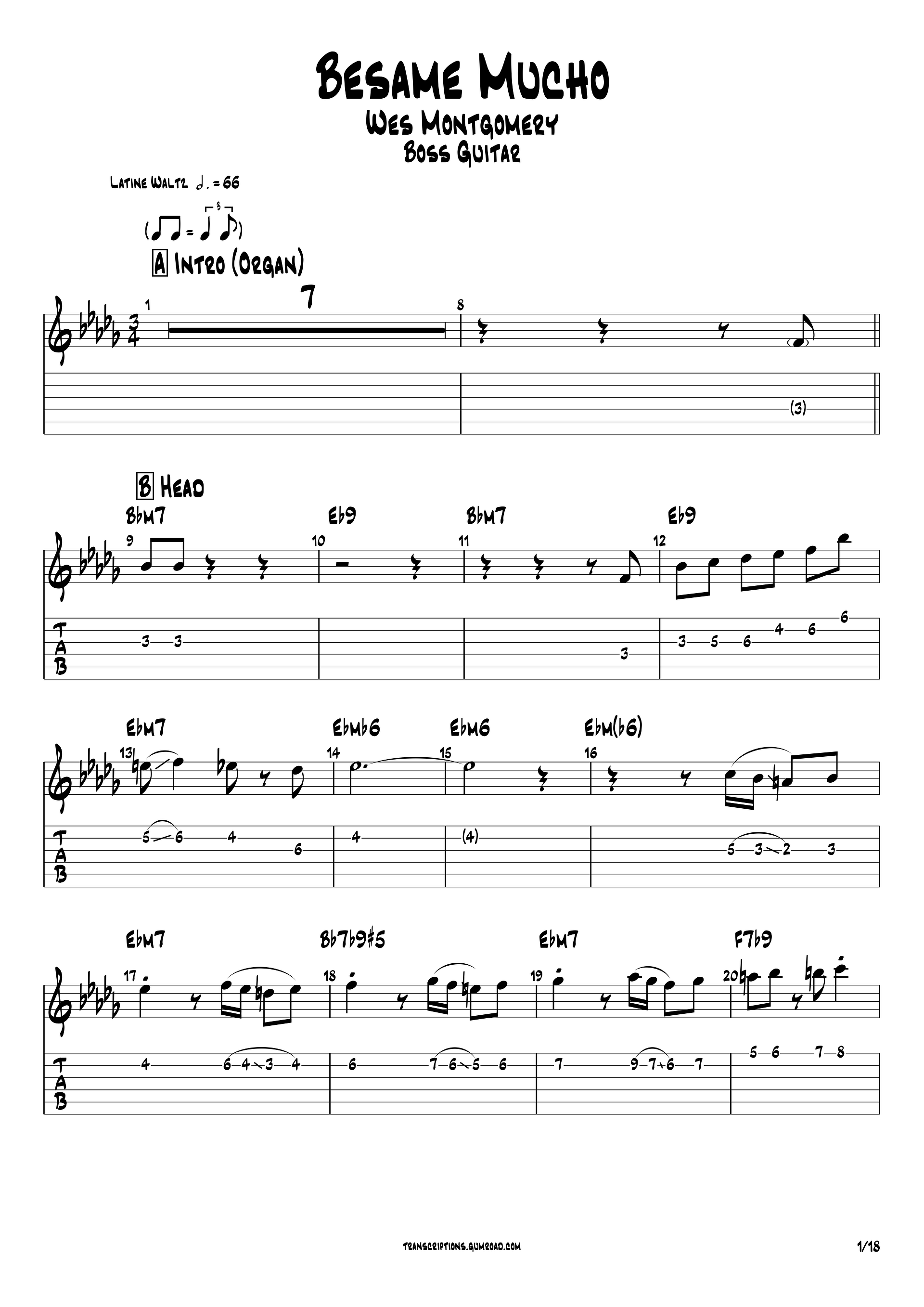 (Transcription GP) Besame mucho - Wes Montgomery product image (2)