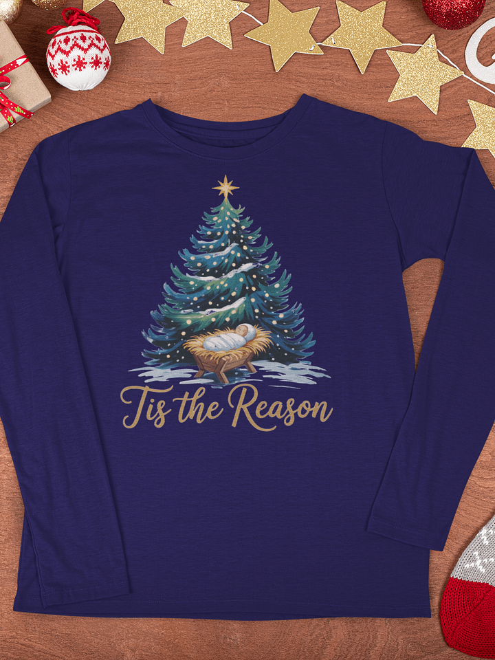 Christian Christmas Long Sleeve Shirt Tis the Reason Christmas Tree product image (6)