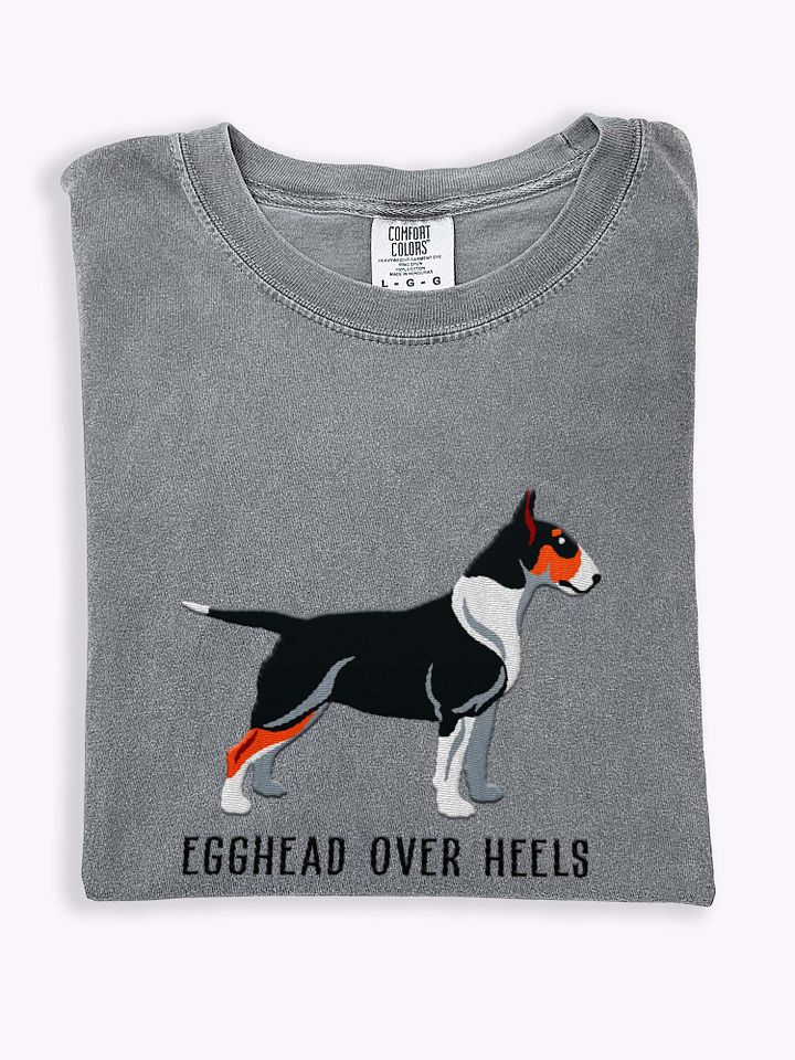 Egghead Over Heels T-Shirt(Embroidered) of an English Bull Terrier(Tricolor) product image (1)