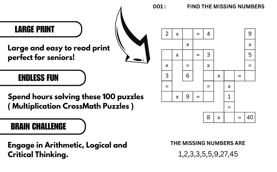 100 Crossmath Puzzles: Multiplication for Kids (Ages 4-8) | Ebook | Printable PDF product image (3)