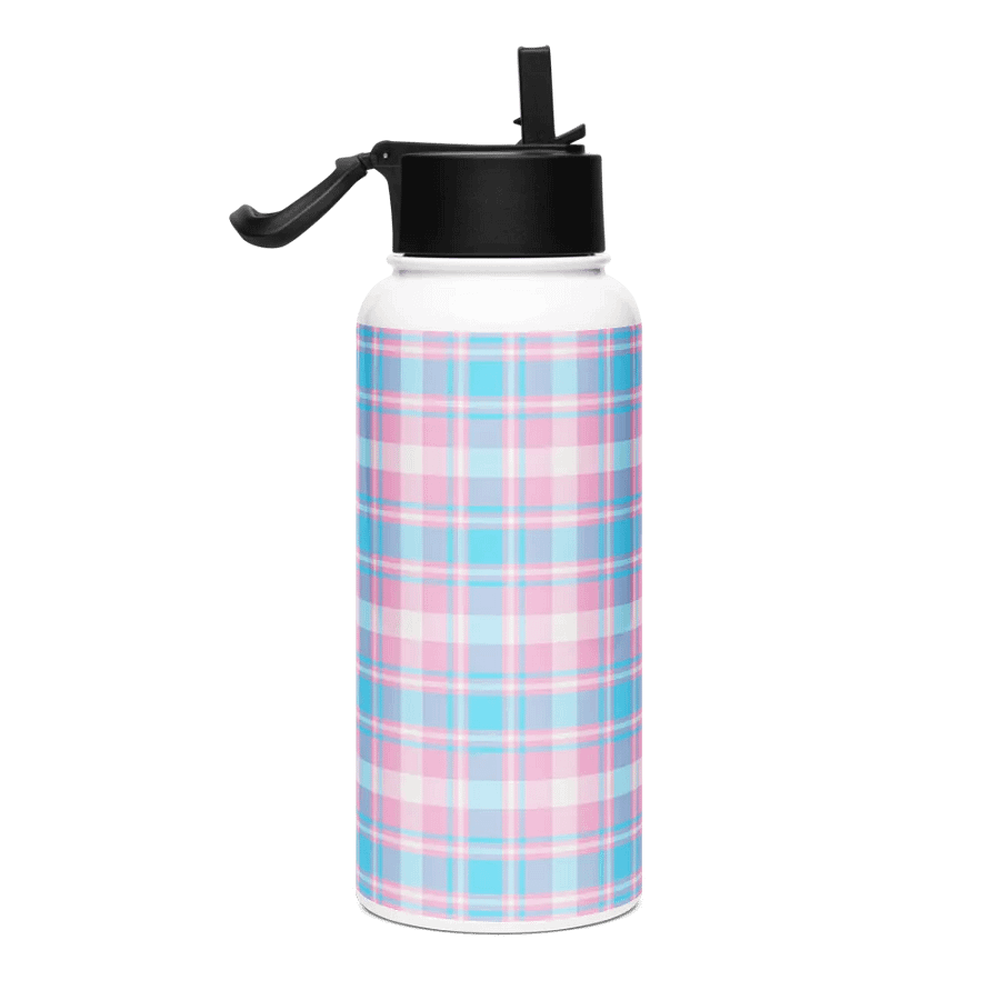 Baby Blue, Pink, and White Plaid Water Bottle product image (1)