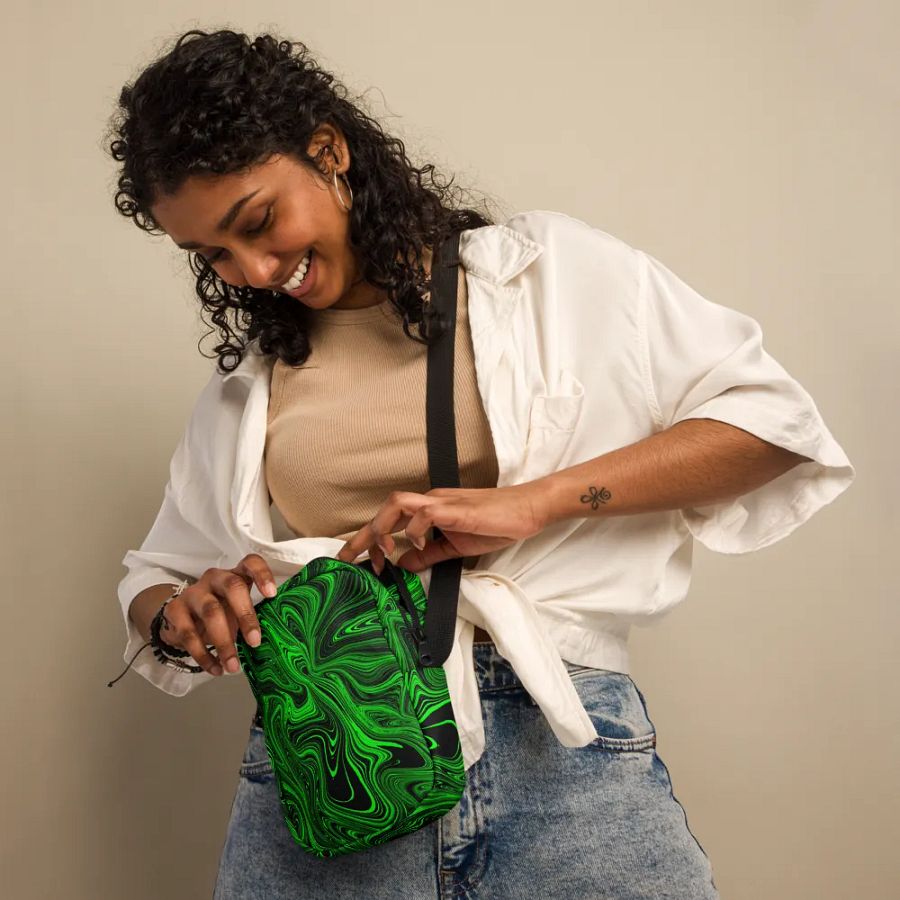 Utility Crossbody Bag - Green and Black Fluid Swirls product image (3)