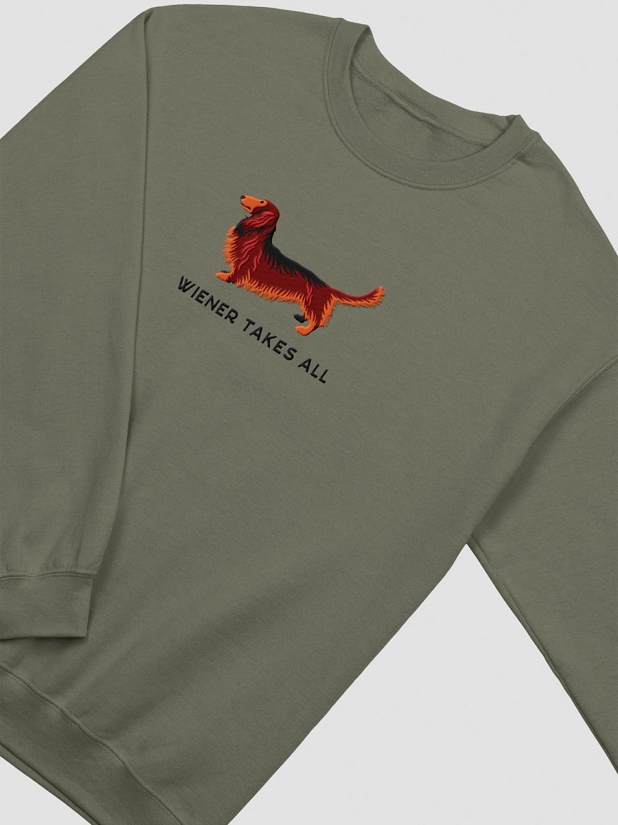 Wiener Takes All Sweatshirt (Embroidered) of a Longhaired Dachshund(Red) product image (9)