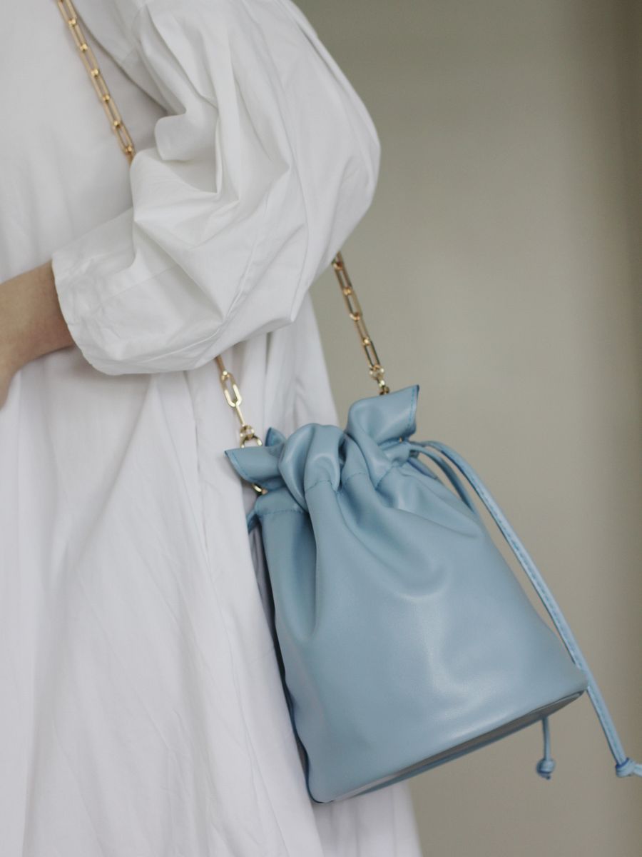 Sample Sale – Soft Leather Drawstring Bucket Bag – Light Blue product image (7)