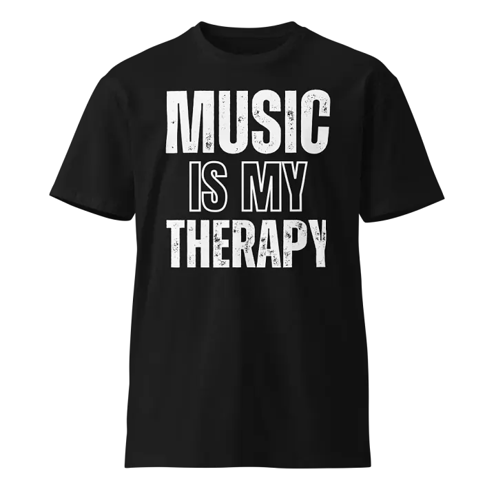 GRAPHIC T-SHIRT AS COLOUR UNISEX PREMIUM BLACK T-SHIRT "MUSIC IS MY THERAPY" SLOGAN in Black product image (1)