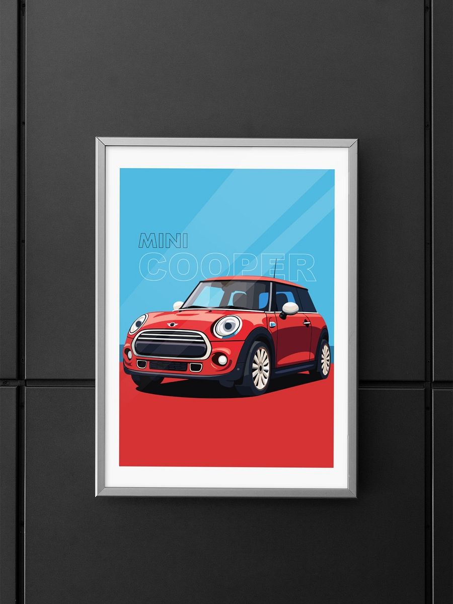 Iconic Mini Cooper Wall Art Print, Classic British Car Poster, Modern Vehicle Illustration, Auto Enthusiast Gift, Retro Car Collector Decor product image (5)