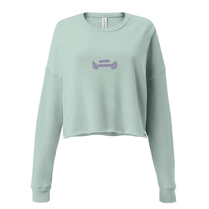 ANGELIC (purple & white thread) embroidered fleece crop crew product image (2)