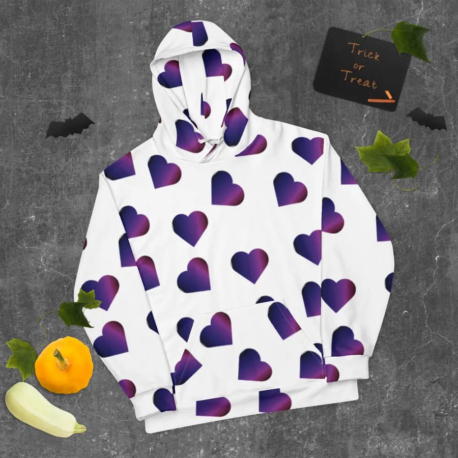 Abstract Love Pattern Purple Hearts on a White Background Unisex Pull On Hoodie product image (9)