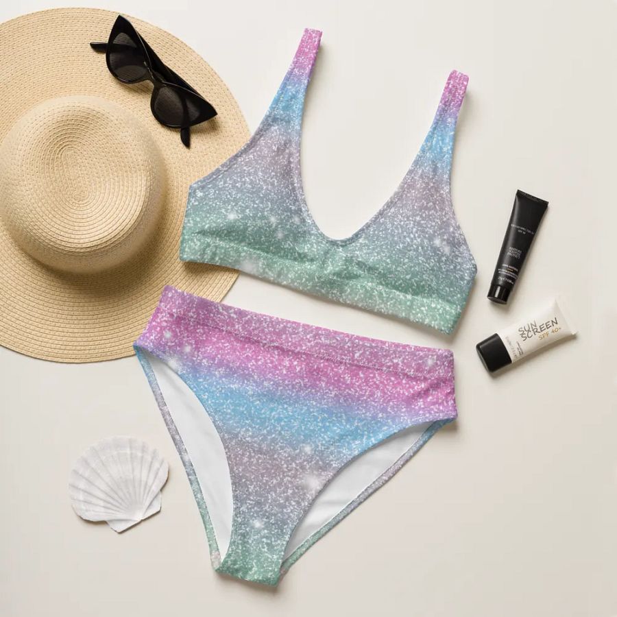 Glitter Unicorn Texture Design High Waisted Bikini (6) product image (11)