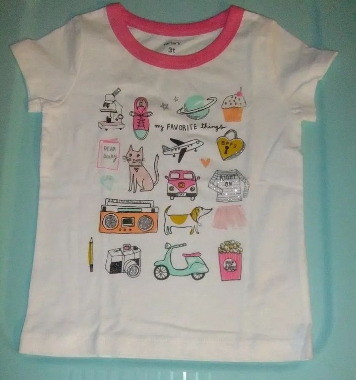 CARTER'S Girl's Size 4 MY FAVORITE THINGS SHIRT NWT SUPER CUTE Cat Dog Bike product image (1)