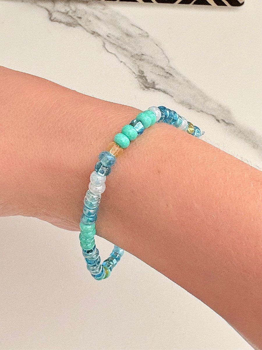 Turquoise, Aqua, Greens & Blues | Seed Beaded Bracelet | Handmade 8" Coastal Charm by Monique Faella Designs™ | MFD-00046 product image (2)
