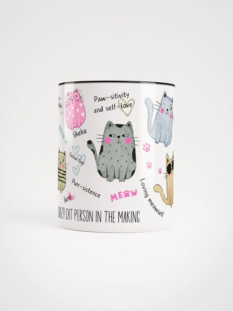 Hand-drawn ceramic cat coffee duo-tone mug with motivational quotes for a crazy cat lady product image (6)