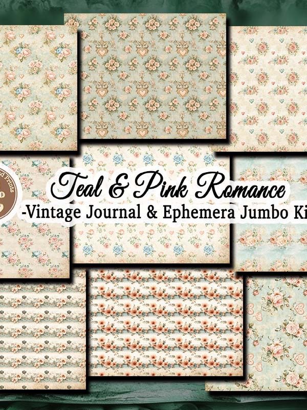 Teal & Pink Romance Journal & Ephemera Kit Digital Download only product image (5)