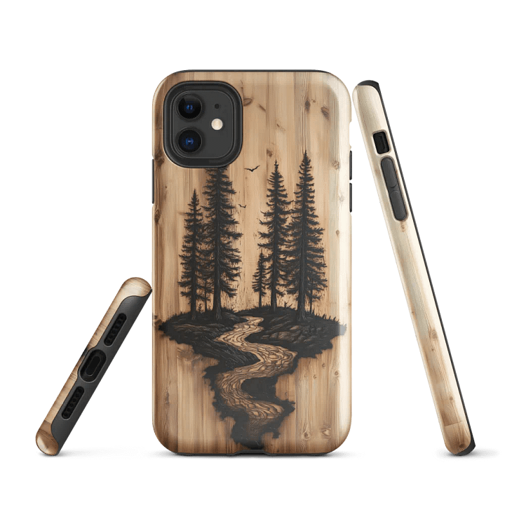 Landscape Pine Trees & River Wood Effect - Tough Phone Case product image (1)