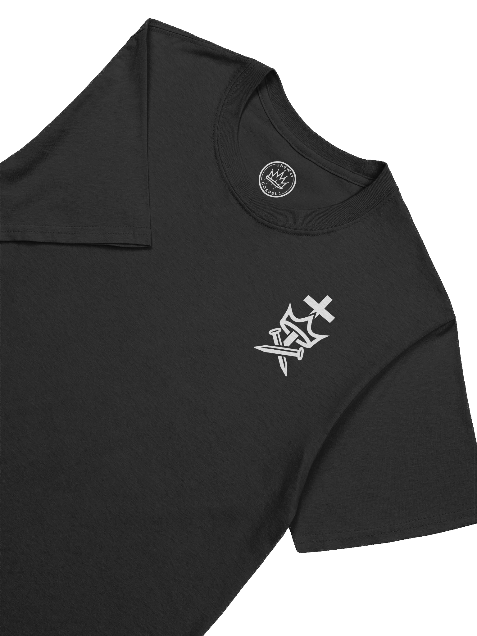 Faithful Until Death Christian T-Shirt – Cross, Crown, and Nails Design in White Ink (Revelation 2:10) product image (3)