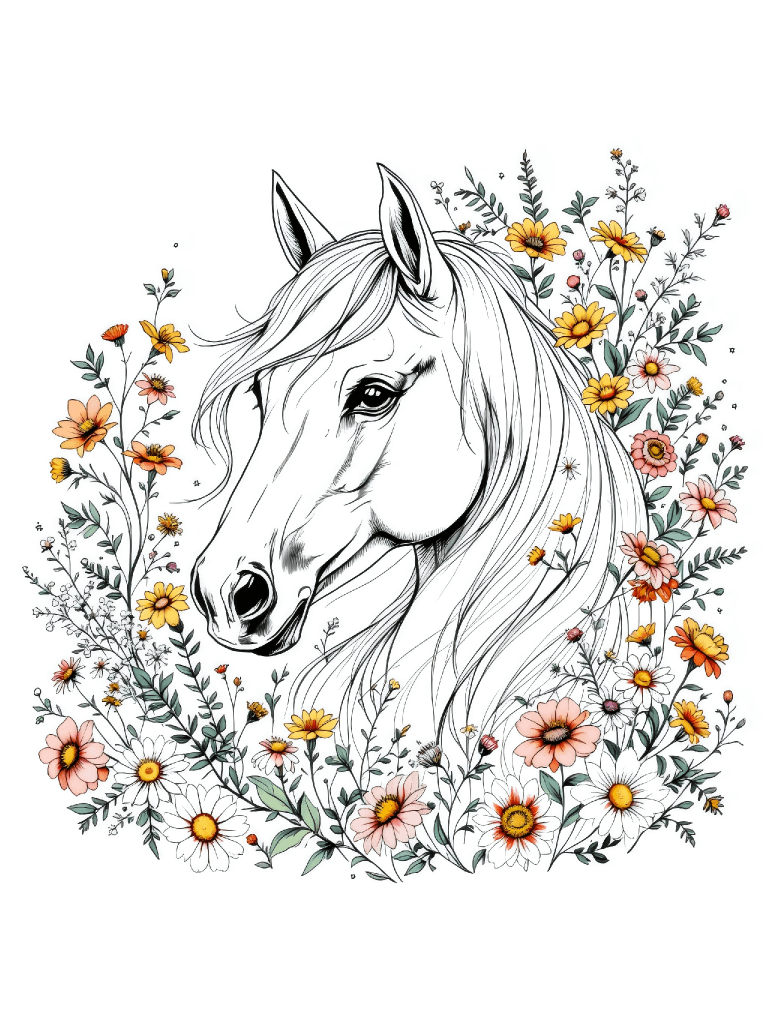 30 Floral Horse Clipart Designs, Cute Horse Clipart, Whimsical Horse Illustrations, Floral Horse Graphics, Elegant Animal Illustrations product image (7)