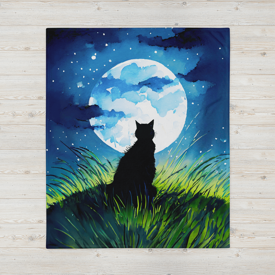 A Cat Sings To The Moon Throw Blanket product image (1)