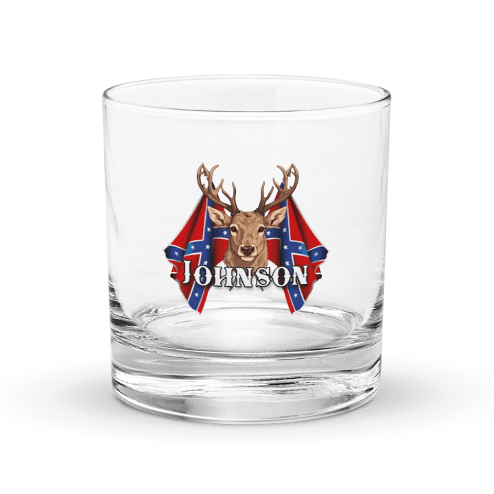 "Johnson" Last Name Rebel Redneck Deer - Rocks Glass product image (1)