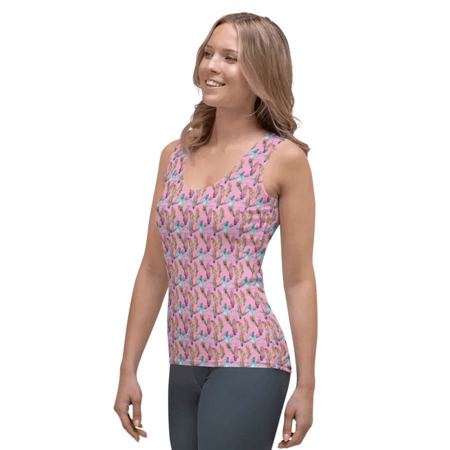 Ladies all over print tank top with colorful feathers design product image (5)