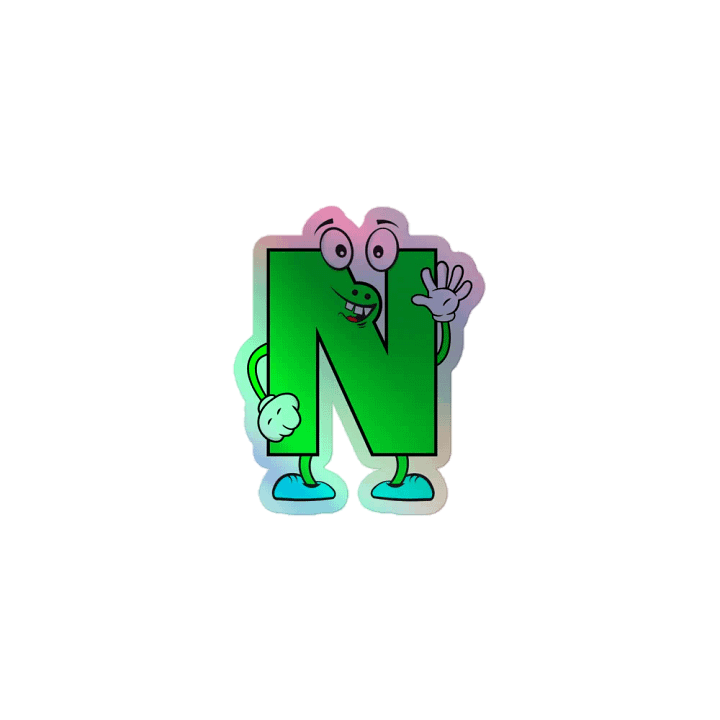 N Letter Cartoon Character Holographic Sticker product image (1)