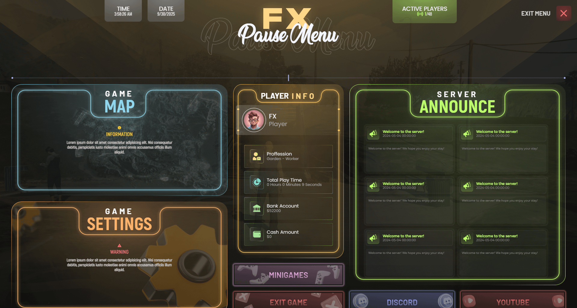 FREE FIVEM PAUSE MENU V2 [ QB / ESX ] product image (4)