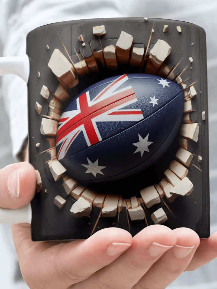 3D Australian Flag Soccer Ball Mug Wrap PNG – Breaking Wall Sublimation Design for 11oz & 15oz Mugs – Patriotic Sports Theme – Instant Digital Download product image (1)