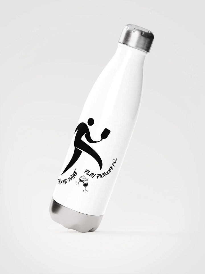 White Black Smash and Wine, Play Pickleball Stainless Steel Water Bottle product image (2)