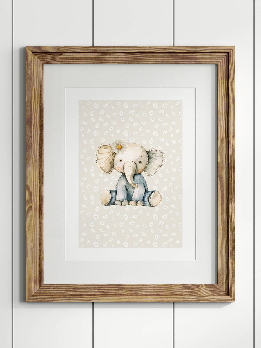 Boho Daisy and Elephant Nursery Print product image (1)