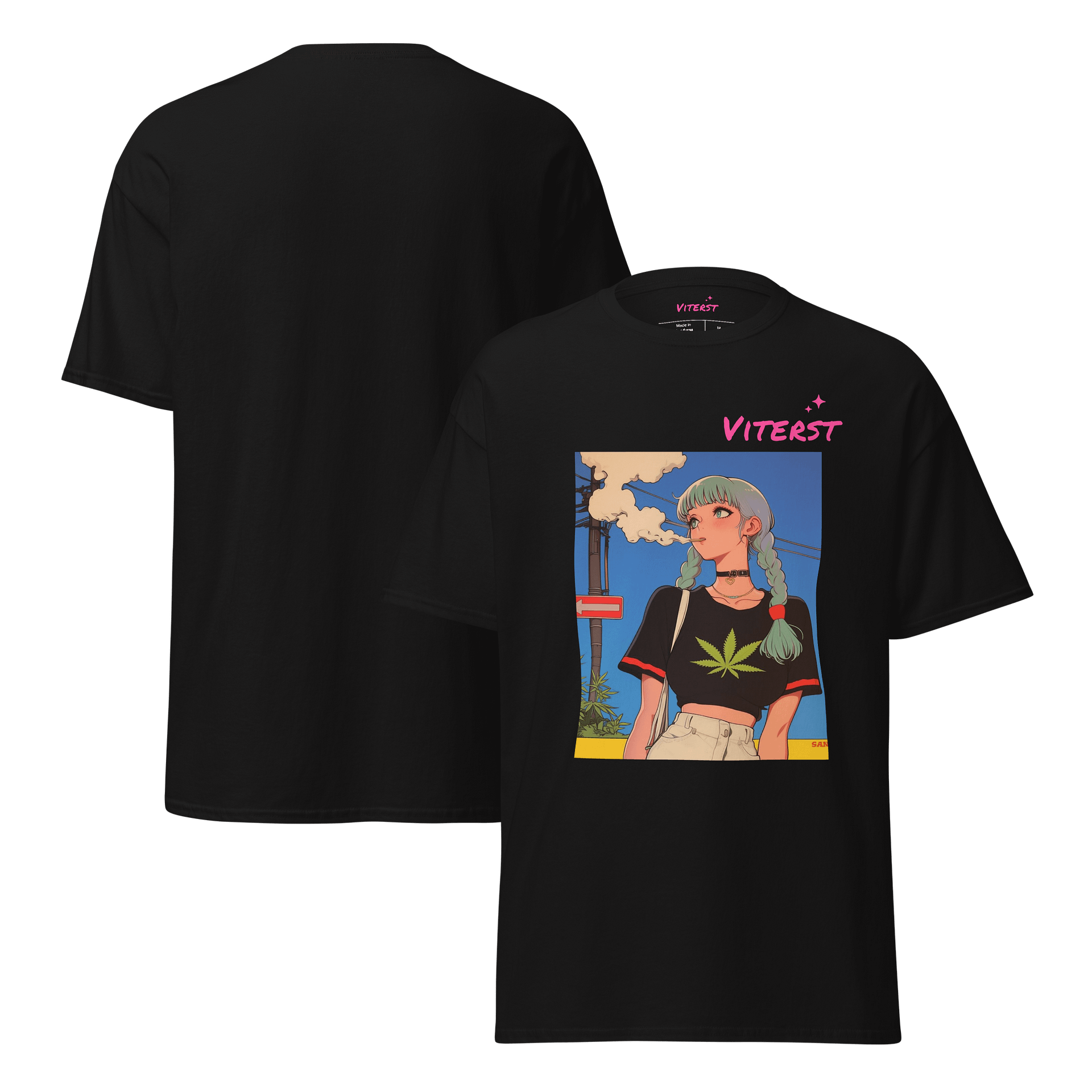 Viterst Anime Crop Top – Light Blue Braided Hair Aesthetic Heavyweight T-Shirt | Streetwear Pinterest-Inspired Fashion product image (7)