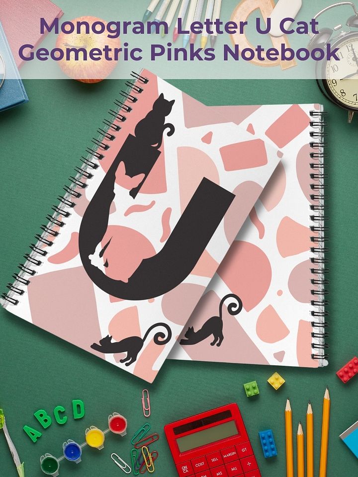 Monogram Letter U Cat Lover Geometric Pinks Notebook product image (1)
