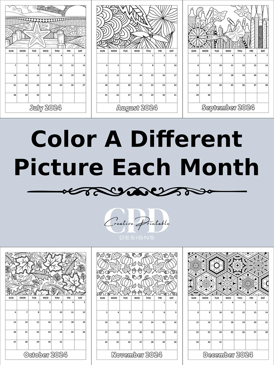 Printable 2024 Monthly Calendar With Coloring Pictures product image (3)