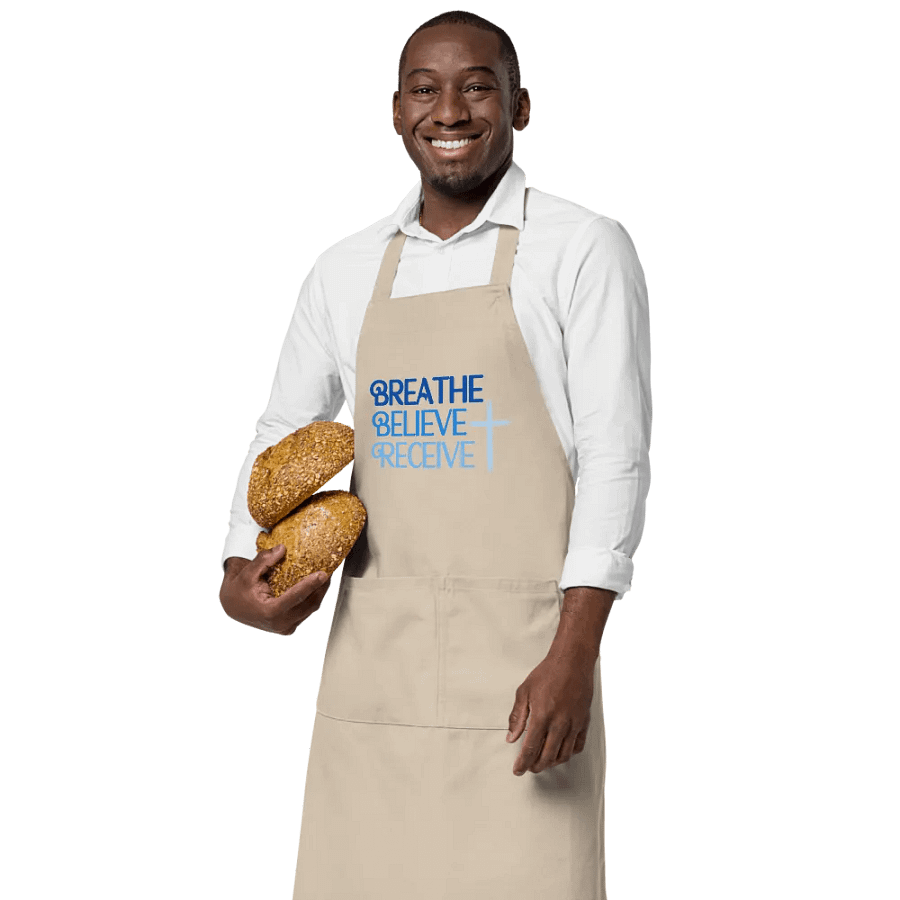 BREATHE BELIEVE RECEIVE SOL'S ORGANIC COTTON APRON, INSPIRATIONAL MOTIVATIONAL, SELF-AFFIRMATION, POSITIVE VIBES, GIFT IDEA product image (3)
