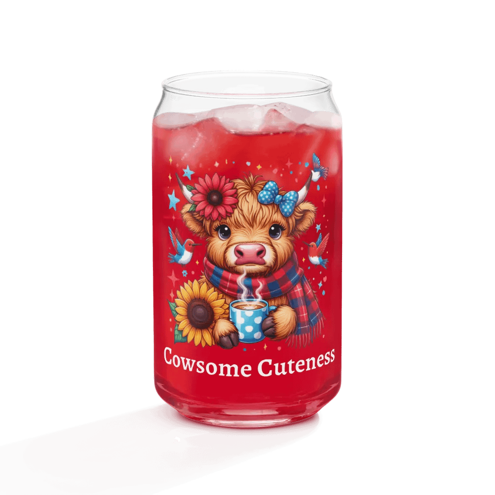 Floral Highland Cow With Humming Birds Drinking Coffee Can-Shaped Glass product image (7)