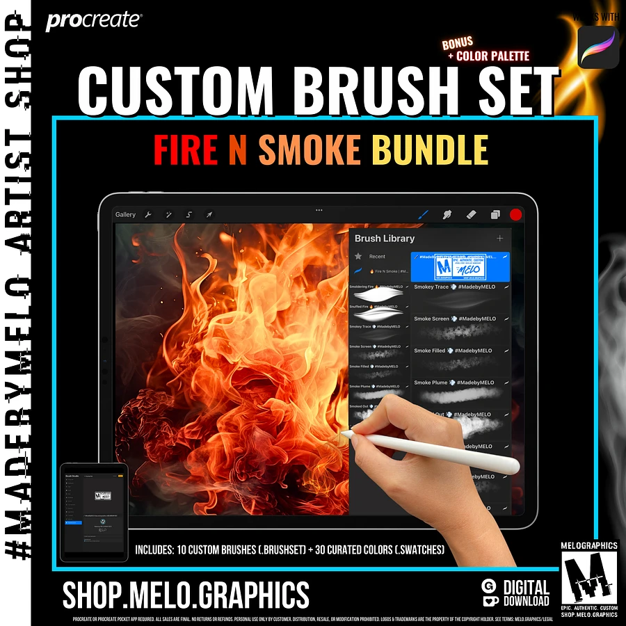 Fire N Smoke Procreate Brush Set + Color Palette Bundle | #MadeByMELO product image (2)