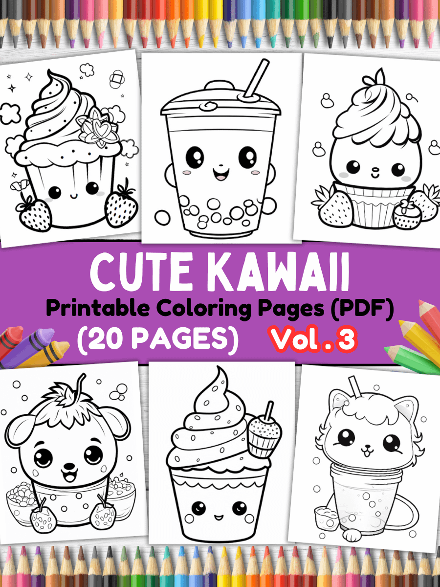 20 Cute Kawaii Coloring Pages#3 (PDF Coloring Pages) product image (1)