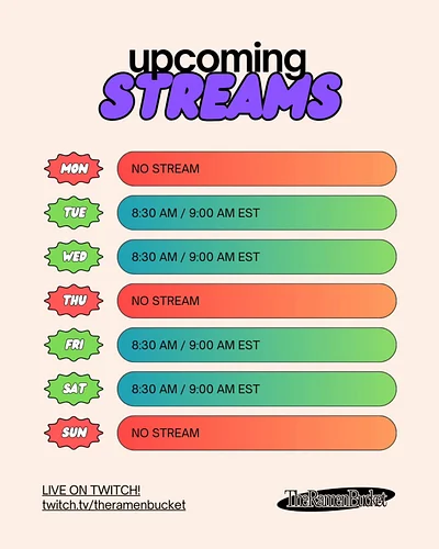 Hello! I know some friends IRL are asking me about my live streams. But here is my regular schedule! My Saturdays aren't that...