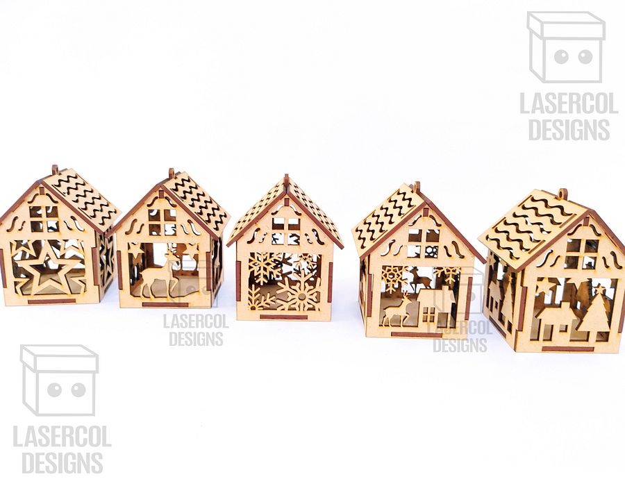 Christmas House Ornaments Set 2 (2 Sizes, 5 Styles) - Laser Cut Files product image (8)