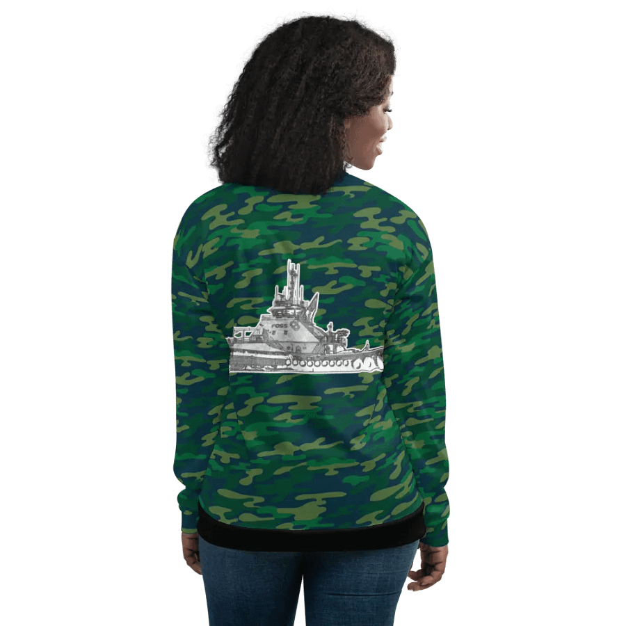Foss Tugboat Sketch Teal Camouflage Bomber Jacket product image (12)