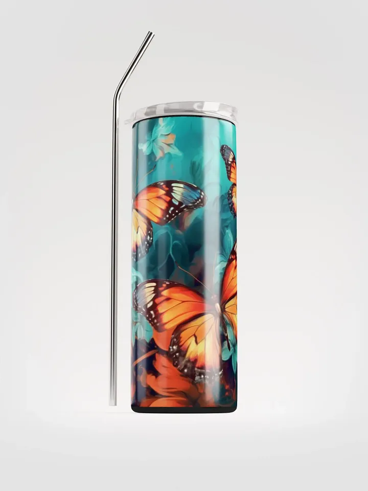 Vibrant Butterfly Stainless Steel Tumbler - Blue & Orange Delight! 🦋🧡💙 product image (1)
