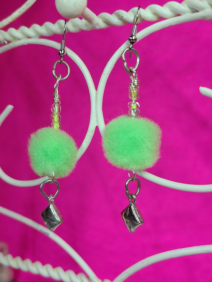 Green Pom-Pom wire wrapped Earrings product image (2)