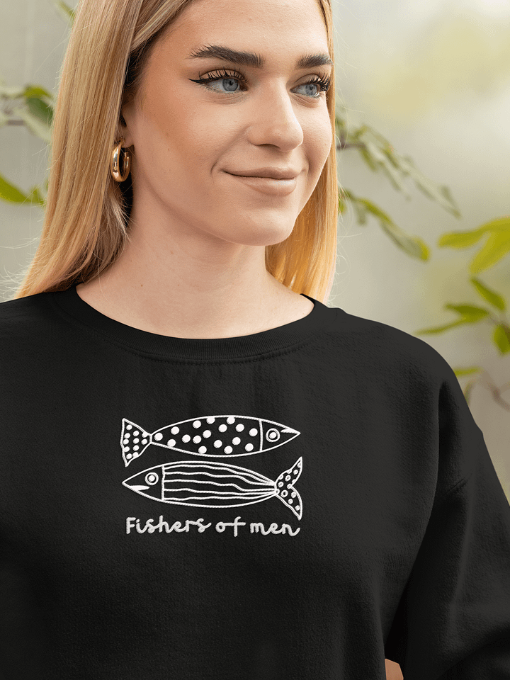 "Fishers of Men" Embroidered Unisex Sweatshirt – Matthew 4:19 Doodle Design product image (13)