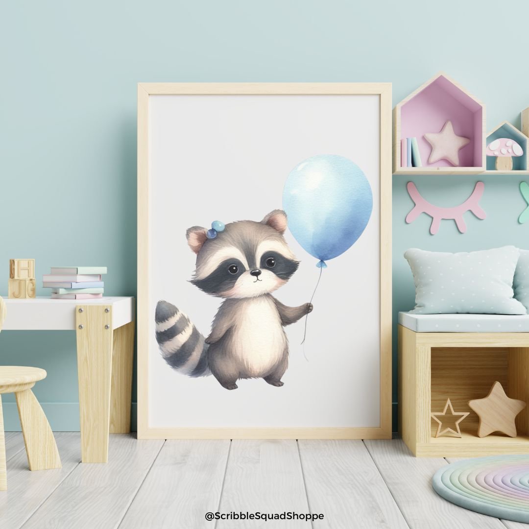 Raquel Raccoon with Blue Balloon Wall Art product image (1)