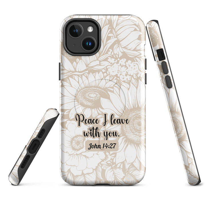 Peace I Leave with You John 14:27, Inspirational Gift, Tough iPhone Magnetic Case Scripture, Sunflower Bible Verse, MagSafe® iPhone® Tough Case, iPhone 14, iPhone 15, iPhone 16, Pro, Pro Max, Plus. product image (1)
