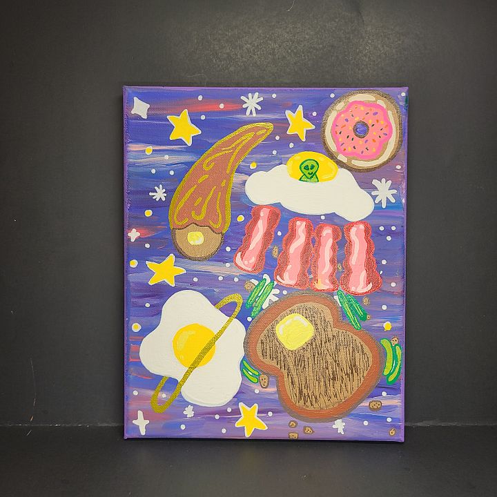Let's Have Breakfast in Space! 8x10 painting on canvas product image (1)