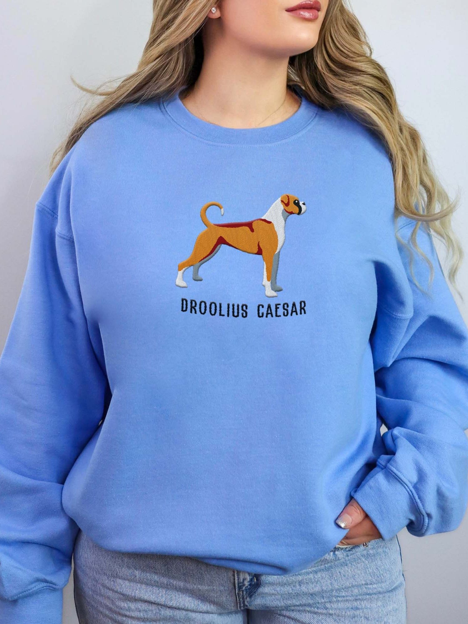 Droolius Caesar Sweatshirt (Embroidered) of a Boxer(Tan & White) product image (2)